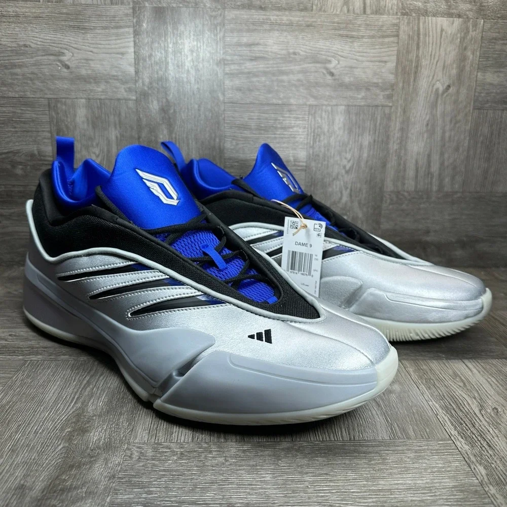 Adidas Dame 9 Basketball Mens 17 Silver Metallic Blue Athletic NEW JH6633